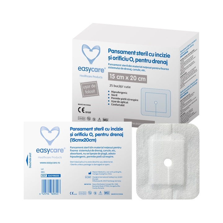 Pansament steril cu incizie si orificiu O, pentru drenaj 15x20cm/25buc cutie