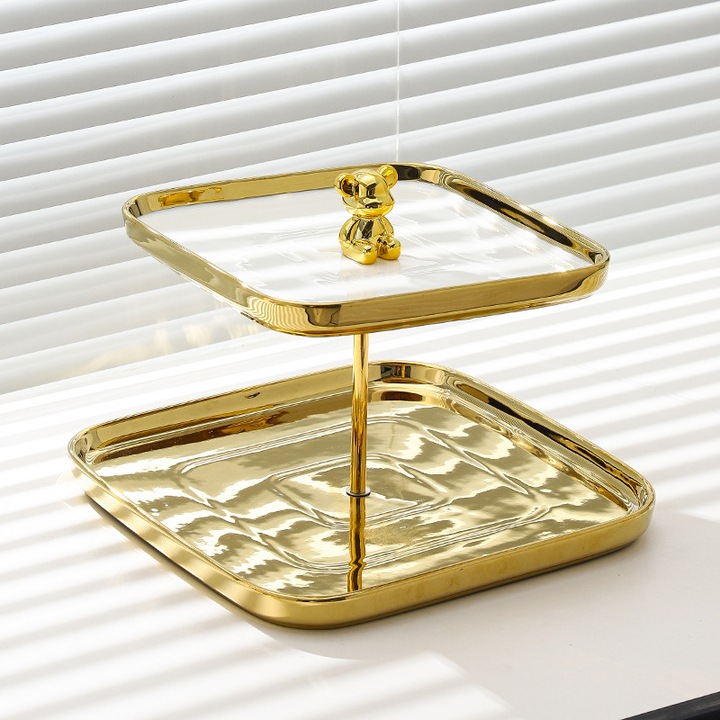 Поднос за плодове VENUS STAR, с две нива, златен, 18, 5X20.5X25 см