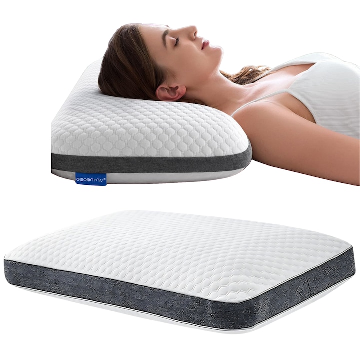 GEOMATAN® ortopédiai alvópárna, memóriahab, ergonomikus nyak- és gerinctámasz, ideális a nyaki gerinc beállításához, fájdalom- és feszültségcsökkentéshez, pihentető és kényelmes alváshoz, hipoallergén anyagból, horkolásgátló, 60x38x12 cm