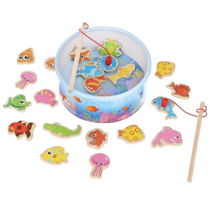 Joc educativ Kruzzel, set 25 piese, 22 animale marine cu magnet, cutie 18,3x8cm, pentru copii +3 ani