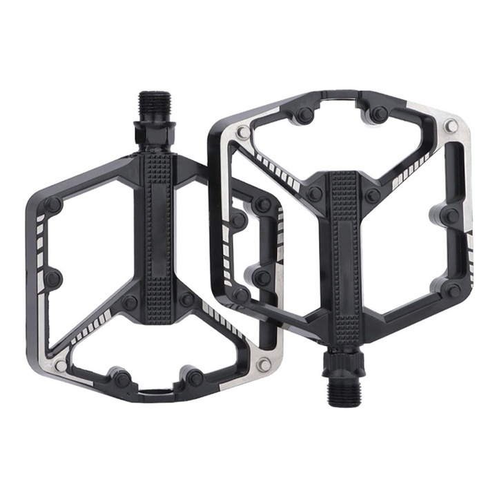 Set 2 Pedale Bicicleta din Aluminiu, Rqiurpn, pentru MTB, BMX, Cursiera, Anti-alunecare, Waterproof, Dustproof, Ergonomice, Negru