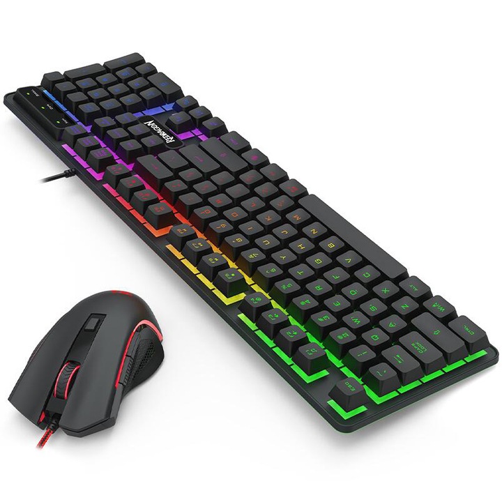 Kit gaming cu fir Redragon S137 Essentials 4 in 1 - mouse, tastatura, casti, mousepad, iluminare RGB, Negru