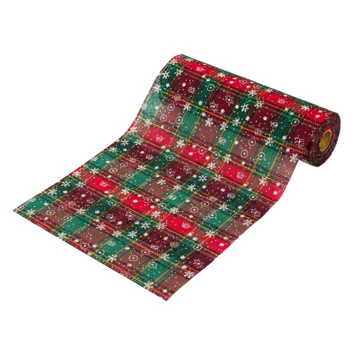 Material Textil Decorativ Craciun, Model Carouri, Rosu/Verde, 5m x 24cm, Terilen