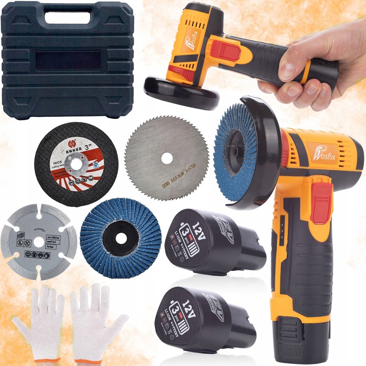 Mini csiszoló Rosfix Blue Bird 12V MBB12V, 2 elem és gyémánt tárcsa 75mm, ergonómia, 76mm