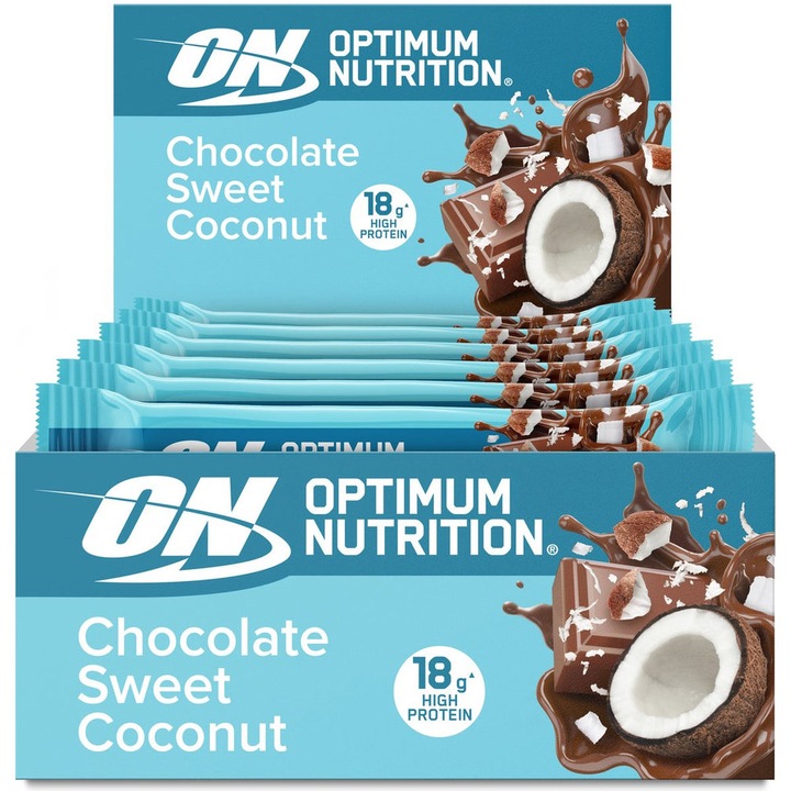 Batoane proteice Optimum Nutrition aroma ciocolata si nuca de cocos (12 buc x 59g)