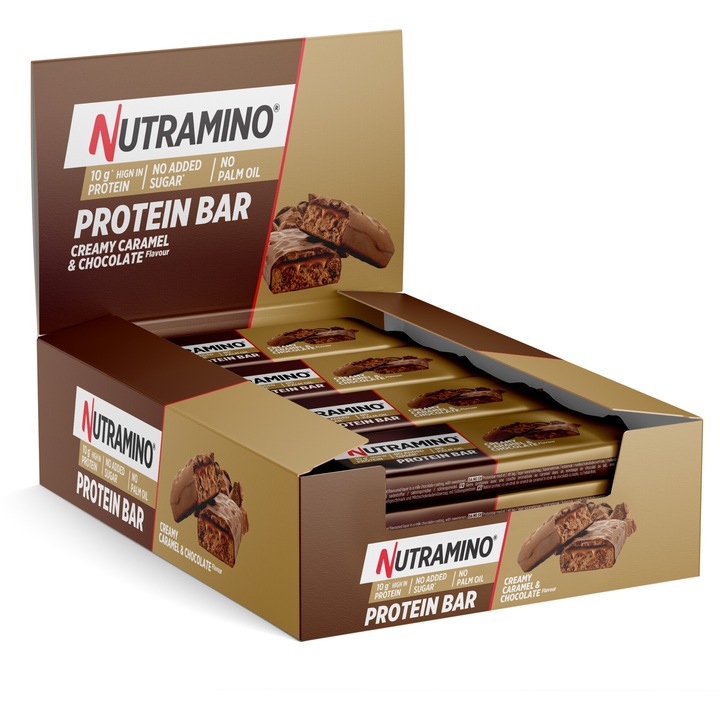 Batoane proteice Nutramino aroma caramel cremos si ciocolata (12 buc x 55g)