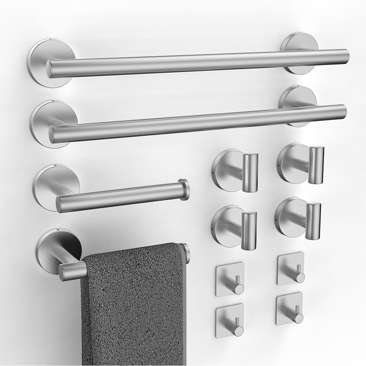 Set de 12 suporturi pentru prosoape de baie, Beedove, inox, finisaj nichel periat, suport prosoape 40x9.6x5.6cm