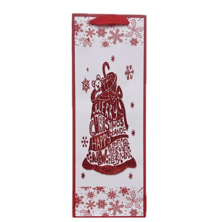 Punga sticla, Craciun, Clopotel, Rosu, 32x12x9 cm