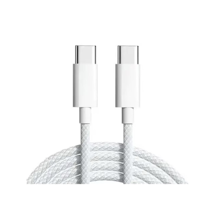 Cablu de date type-C, Compatibil cu Iphone 16/16plus/16pro/16proMax, fast charge, rezistent si de inalta calitate, 1M, Alb-Gri