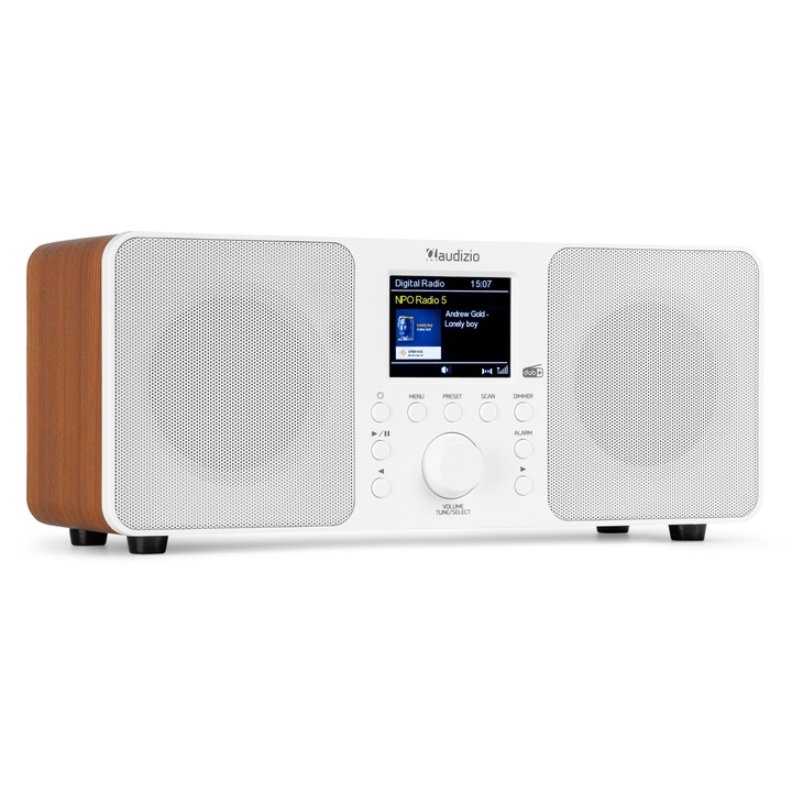 Radio FM DAB+, 50W, Bluetooth/USB/FM/DAB+, alb/maro, Audizio GENUA