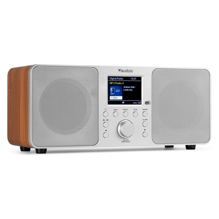 Radio FM DAB+, 50W, Bluetooth/USB/FM/DAB+, argintiu/maro, Audizio GENUA