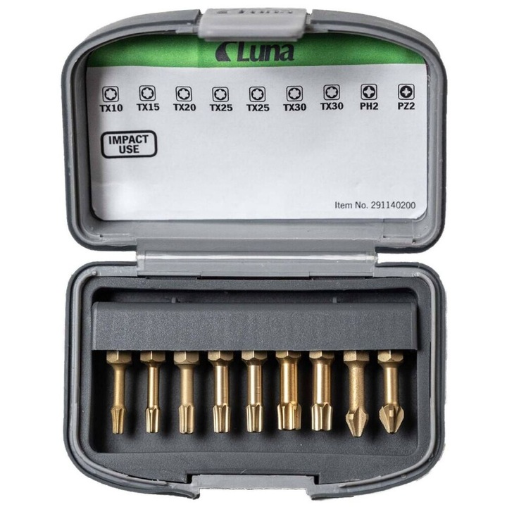 Set 9 biti de surubarit Luna, TX si PH, 1/4'', carcasa din plastic
