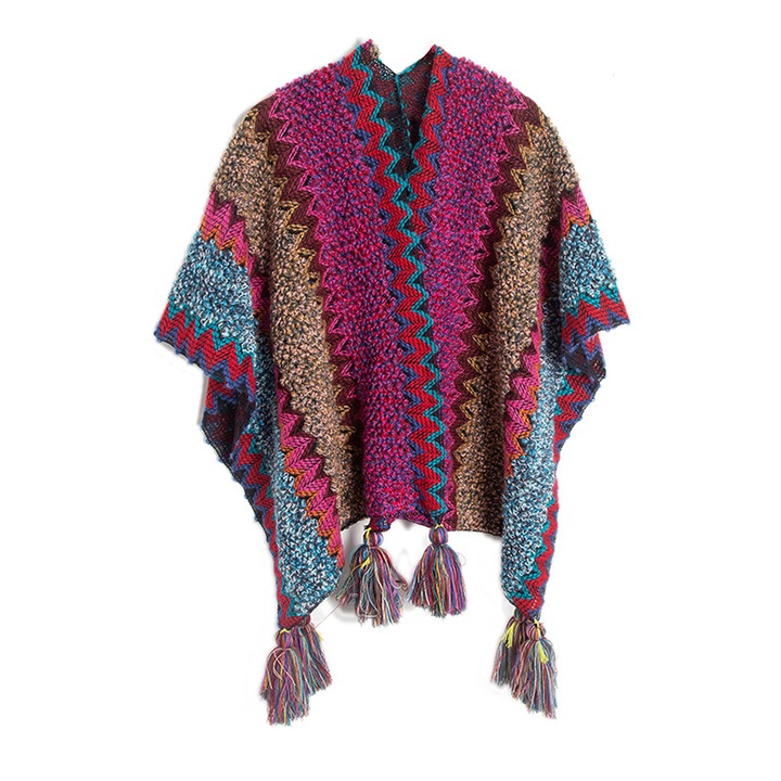 Poncho, calduros si moale, multicolor