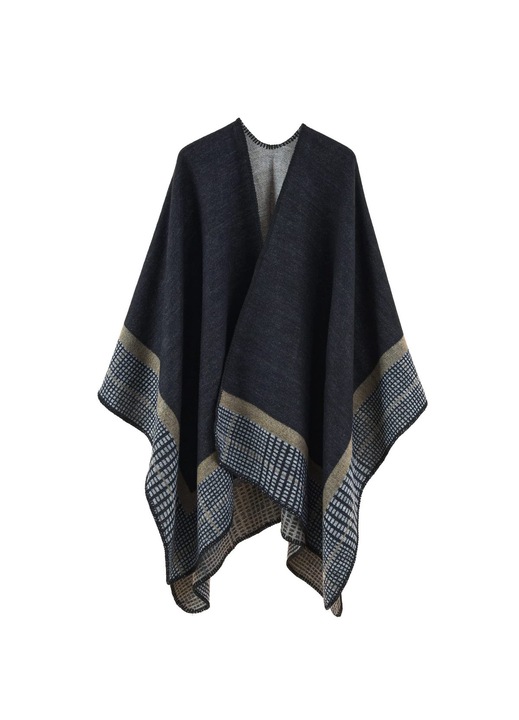 Дамско зимно пончо, имитация на кашмир, черно, 135x156см