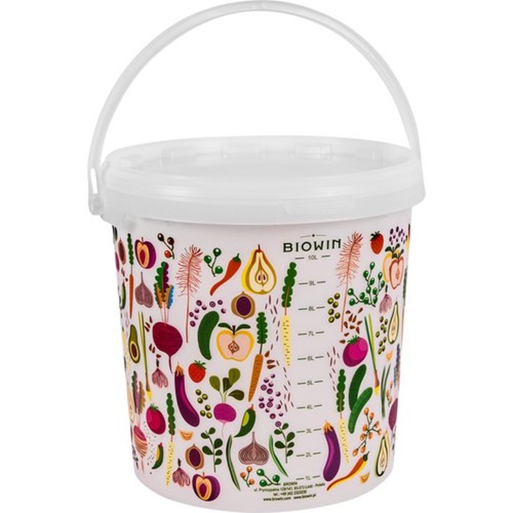 Găleată alimentară Biowin 10L, cu capac, 24,9cm, design estetic, pentru catering și grădinărit