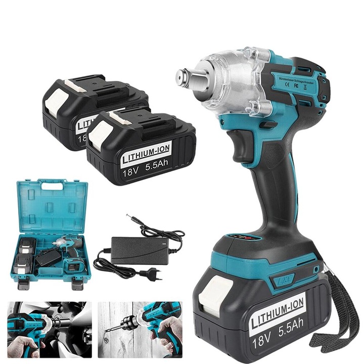 Ударен гайковерт Bedee, Акумулаторен, 21V, 650N.m, 3200rpm, комплект с 2 батерии 18V 5.5Ah, кутия за съхранение
