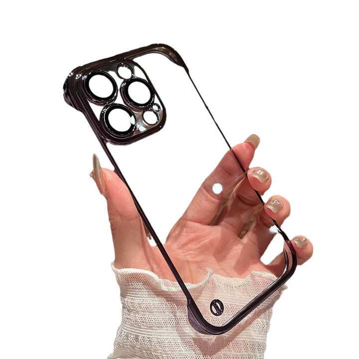 Husa de protectie, potrivita pentru iphone 16pro, MagSafe, fara rama, Protejati camera，model transparent negru