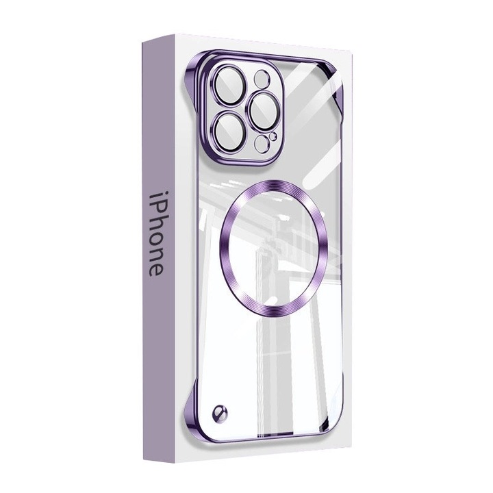 Husa de protectie, potrivita pentru iphone 16pro, MagSafe, fara rama, Protejati camera，model transparen violet