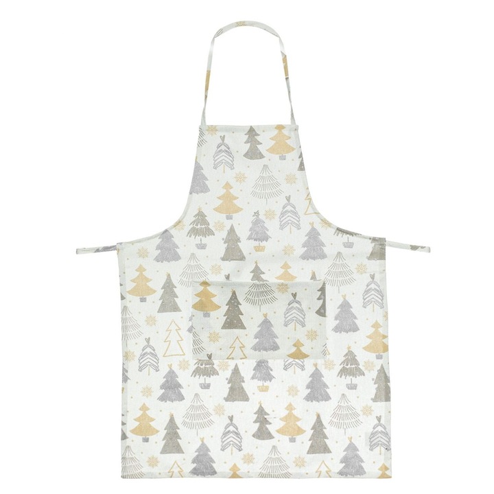 Sort de Bucatarie Pastor, Craciun, Ecru, Model Brazi si Fulgi de Zapada, 77x57cm