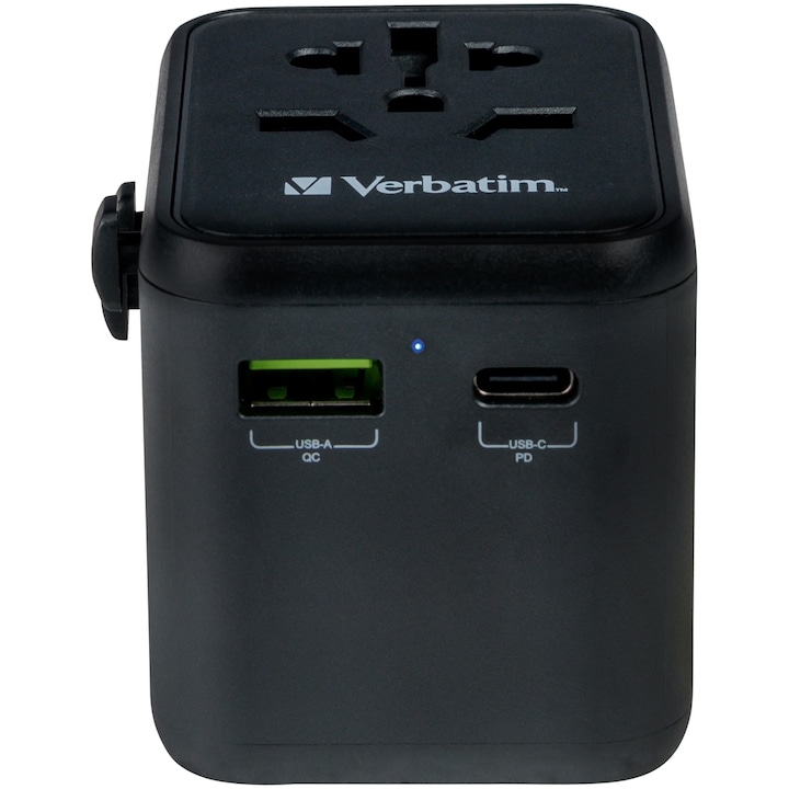Adaptor calatorie universal Verbatim 49544 UTA-02, 20W, USB-C PD 20W, USB-A QC 3.0, Negru