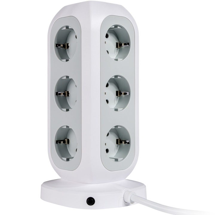 Разклонител Verbatim 49547Tower EUPT-01, 11 AC изхода, 2 x USB-C, 2 x USB-A, Кабел 2 м, Бял