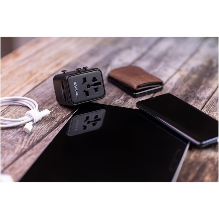 Adaptor calatorie universal Verbatim 49543 Universal UTA-01, 2xUSB-A, Negru