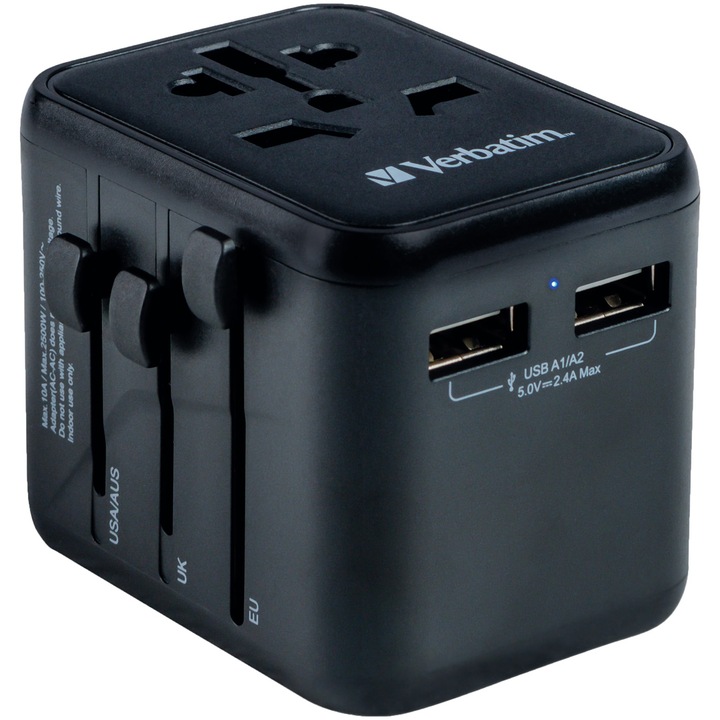 Adaptor calatorie universal Verbatim 49543 Universal UTA-01, 2xUSB-A, Negru