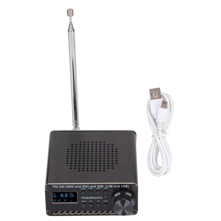 Hordozható rádióvevő, Mmgoqqt, FM AM SSB, USB, 2000mAh, alumínium, fekete