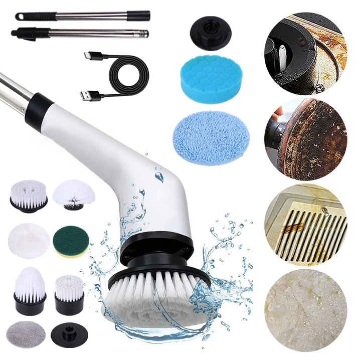 Perie electrica Bedee, display digital LED, 9 capete de perie de schimb, alb, 2000mAh, plastic