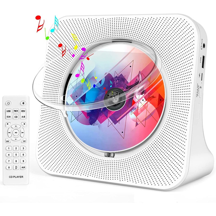CD плейър Bedee, Bluetooth, високоговорители HI-FI, бял, 189x189x69mm