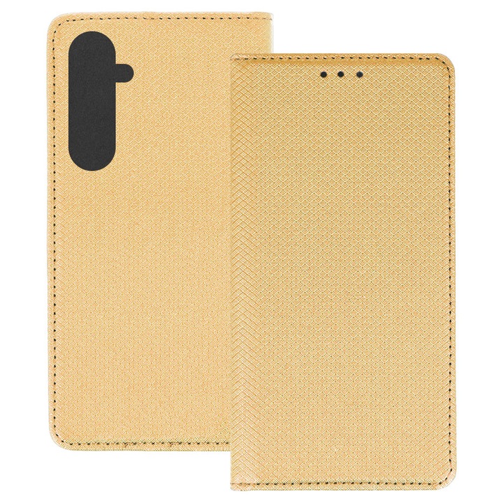 Husa pentru Samsung Galaxy A54 5G, PU Casual Book, Buzunar card, Inchidere magnetica, Functie stand / suport, Decupaj difuzor apeluri, Acoperire completa 360 de grade, Protectie fata-spate, Tip carte, Auriu