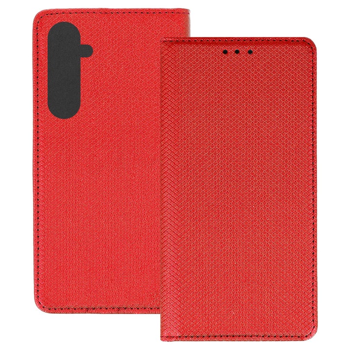 Husa pentru Samsung Galaxy A17, PU Casual Book, Buzunar card, Inchidere magnetica, Functie stand / suport, Decupaj difuzor apeluri, Acoperire completa 360 de grade, Protectie fata-spate, Tip carte, Rosu