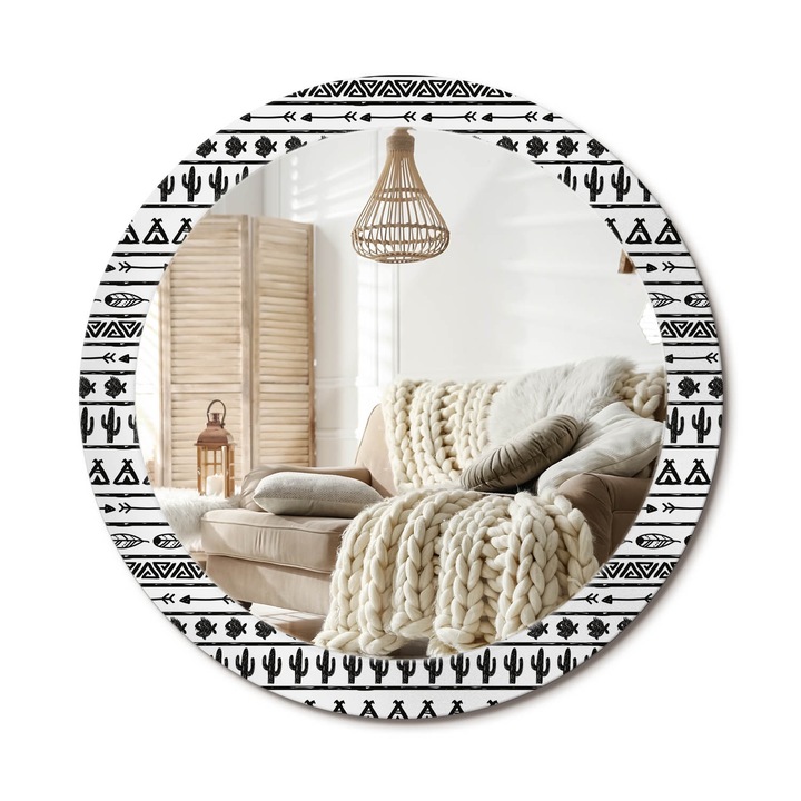 Oglinda decorativa rotunda, Decormat, Perete, Multicolor, Ø 90 cm, 010090550120300012280