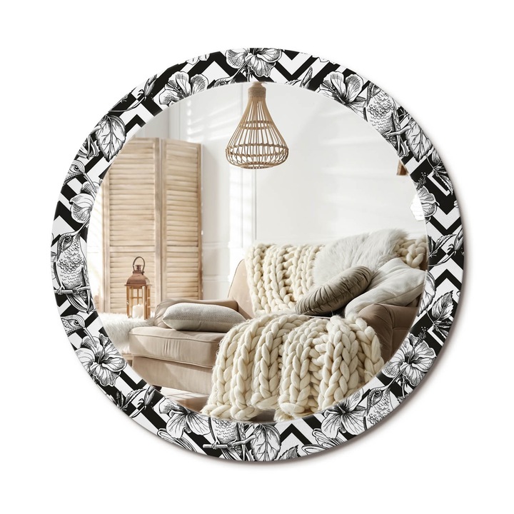 Oglinda decorativa rotunda, Decormat, Perete, Multicolor, Ø 90 cm, 010090550120300010979