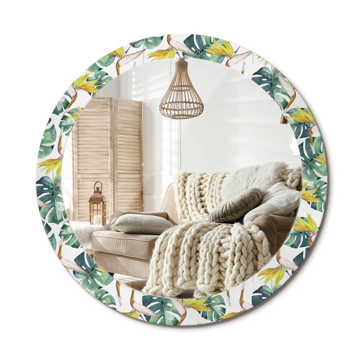 Oglinda decorativa rotunda, Decormat, Perete, Multicolor, Ø 90 cm, 010090550120300011868