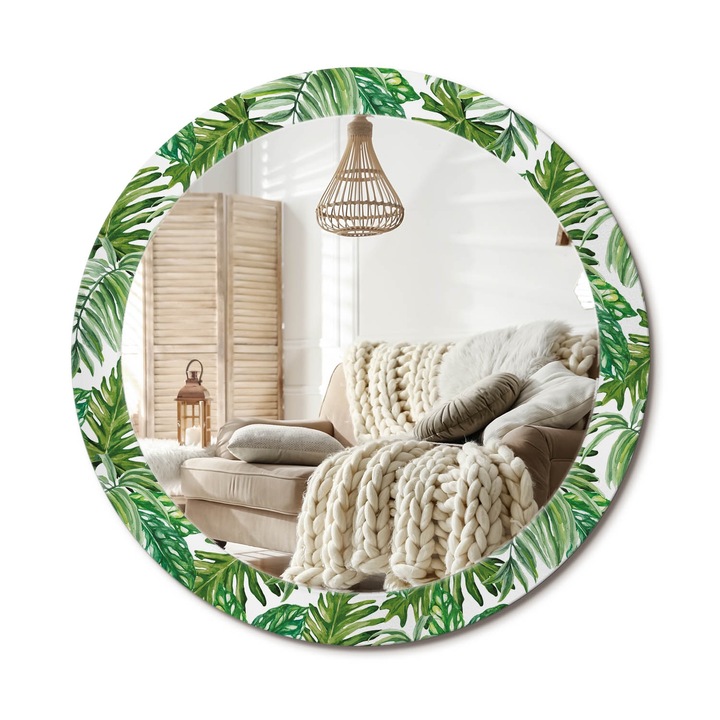 Oglinda decorativa rotunda, Decormat, Perete, Verde, Ø 90 cm, 010090550120300012048