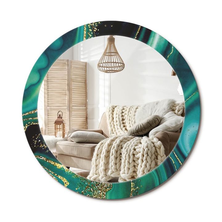 Oglinda decorativa rotunda, Decormat, Perete, Auriu, Ø 90 cm, 010090550120300020893