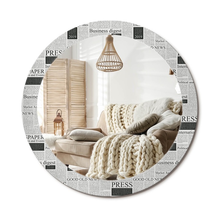 Oglinda decorativa rotunda, Decormat, Perete, Multicolor, Ø 90 cm, 010090550120300072591