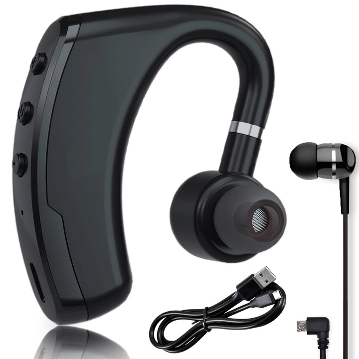 Комплект безжични слушалки, Bluetooth 5.0, Допълнителен приемник, Съвместими с Android, Ios, Windows, Бутон за регулиране на силата на звука, Работно време 6 часа, Черен, Retoo