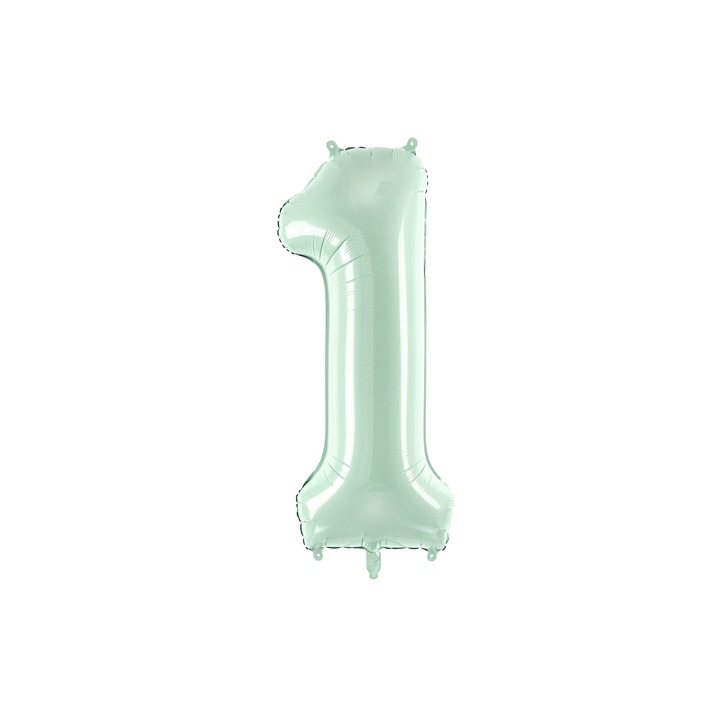 Балон от фолио с форма на числото 1 PartyDeco, пастелно зелен 72см