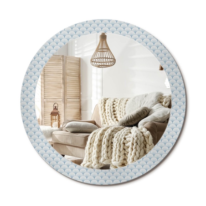 Oglinda decorativa rotunda, Decormat, Perete, Alb, Ø 90 cm, 010090550120300012938