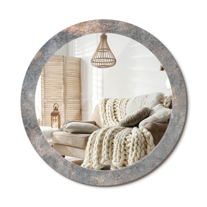 Oglinda decorativa rotunda, Decormat, Perete, Gri, Ø 90 cm, 010090550120300072602