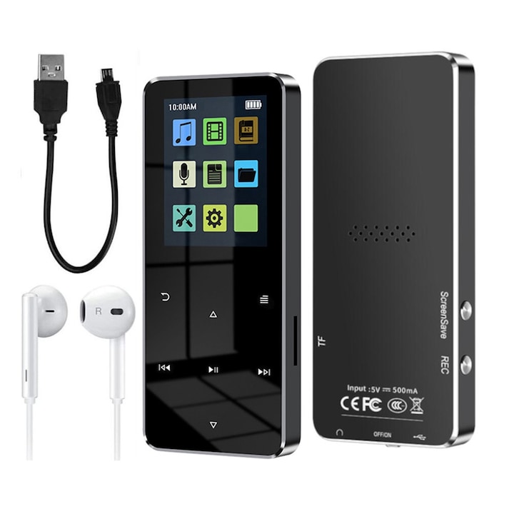 MP3 плейър Bedee Bluetooth 5.0, 16GB вътрешна памет, черен, 9x4x1cm