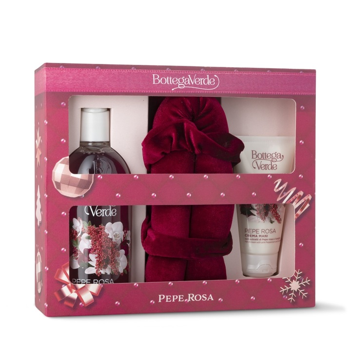 Finom testápoló ajándékkészlet, rózsaszín bors kivonattal - Pepe Rosa, 400 ML, 75 ML, Bottega Verde