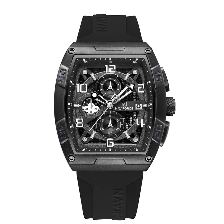 Мъжки часовник Naviforce Quartz Military Chronograph Dual Time Date Alarm Sport Army Silicon Black