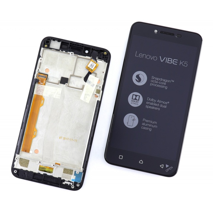 Дисплей, съвместим с Lenovo Vibe K5 Дисплей, съвместим със Service Pack Черен с рамка