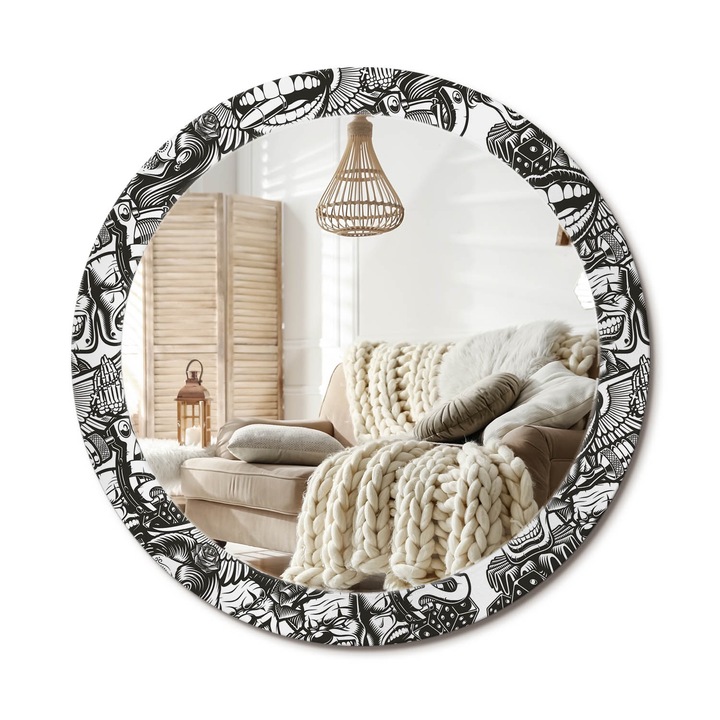 Oglinda decorativa rotunda, Decormat, Perete, Multicolor, Ø 90 cm, 010090550120300054118