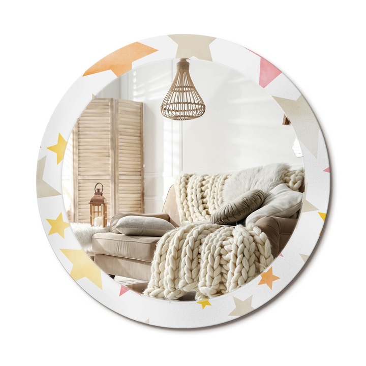 Oglinda decorativa rotunda, Decormat, Perete, Alb, Ø 90 cm, 010090550120300054082