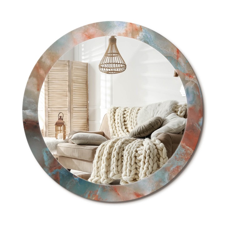 Oglinda decorativa rotunda, Decormat, Perete, Rosu, Ø 90 cm, 010090550120300053865