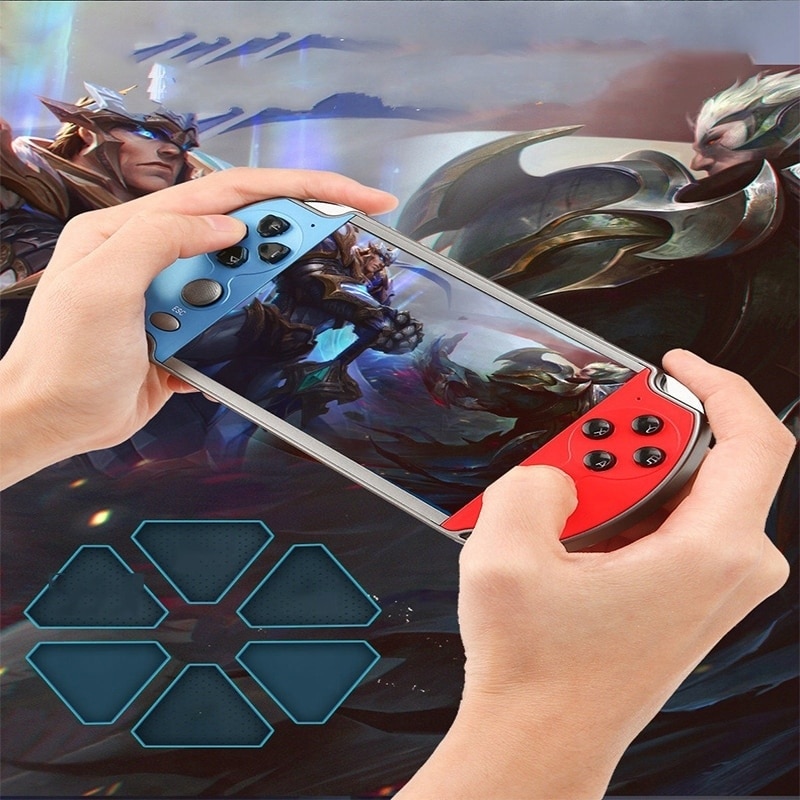 Consola portabila Bedee X7, 4.3 inch, 8GB, rosu si albastru, suporta jocuri arcade 8-bit, 16-bit, 32-bit, 64-bit